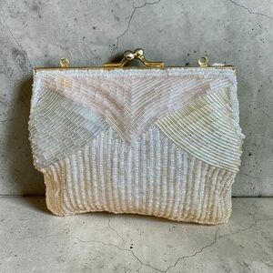 Vtg 50s Magid White Pastel Beaded Clutch Bag *As Is*